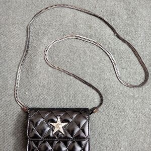 Black quilted mini purse and chain BN